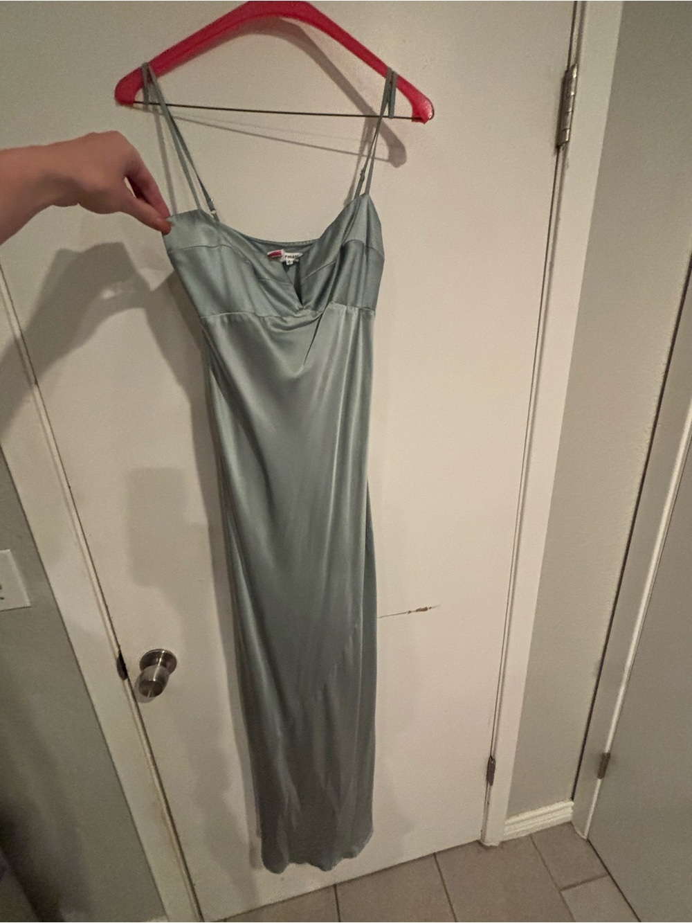 Reformation Dusty Sage Satin Bias Slip Dress